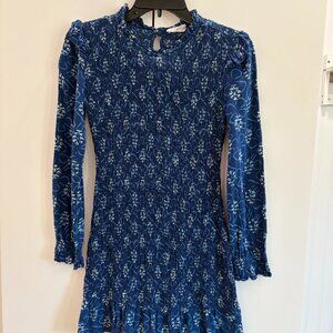MANGO Teen Ruched Dress, Blue Floral, Sz XS, EUC